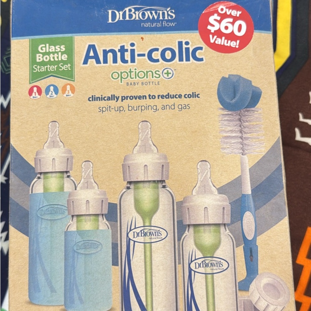 Anti-Colic Baby Bottle GLASS Starter Set - Blue
